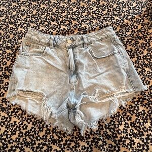 Garage Light Blue Frayed Jean Shorts